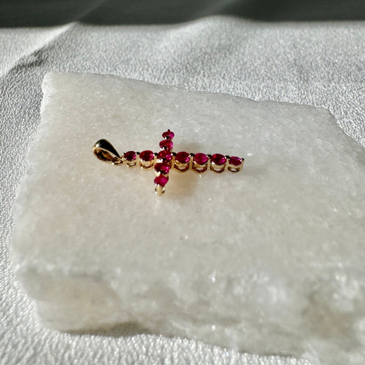 Genuine Ruby Round Cut Cross Pendant, 14k Solid Gold, July Birthstone, Gift for Her
