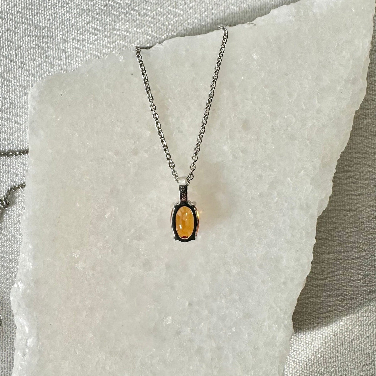 Genuine Orange Sapphire and Diamond in 18k Gold Pendant