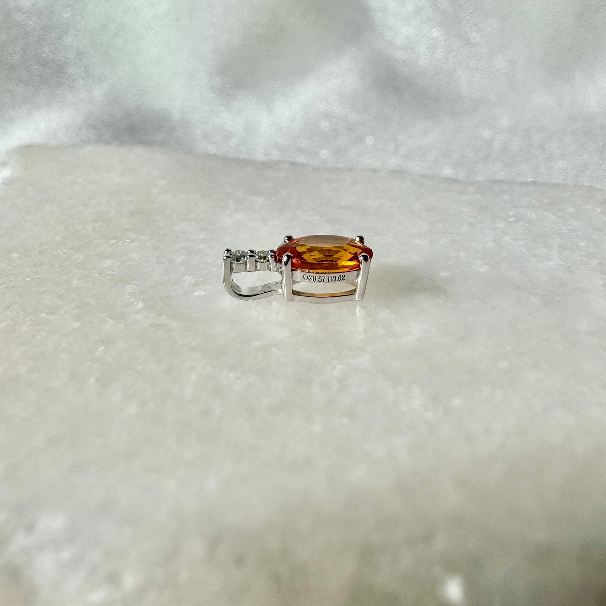 Genuine Orange Sapphire and Diamond in 18k Gold Pendant