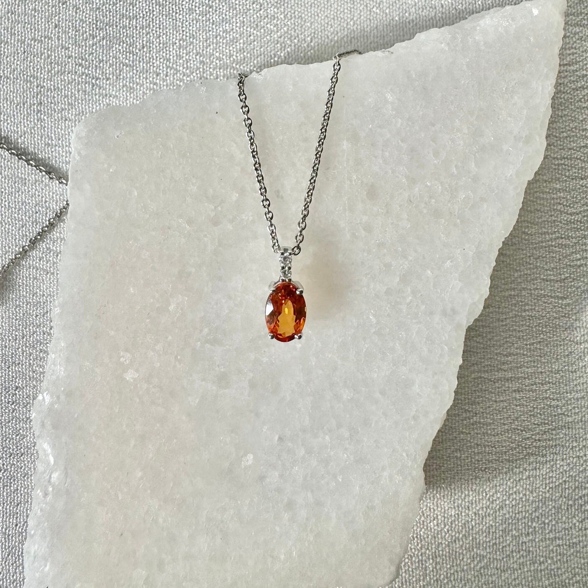 Genuine Orange Sapphire and Diamond in 18k Gold Pendant