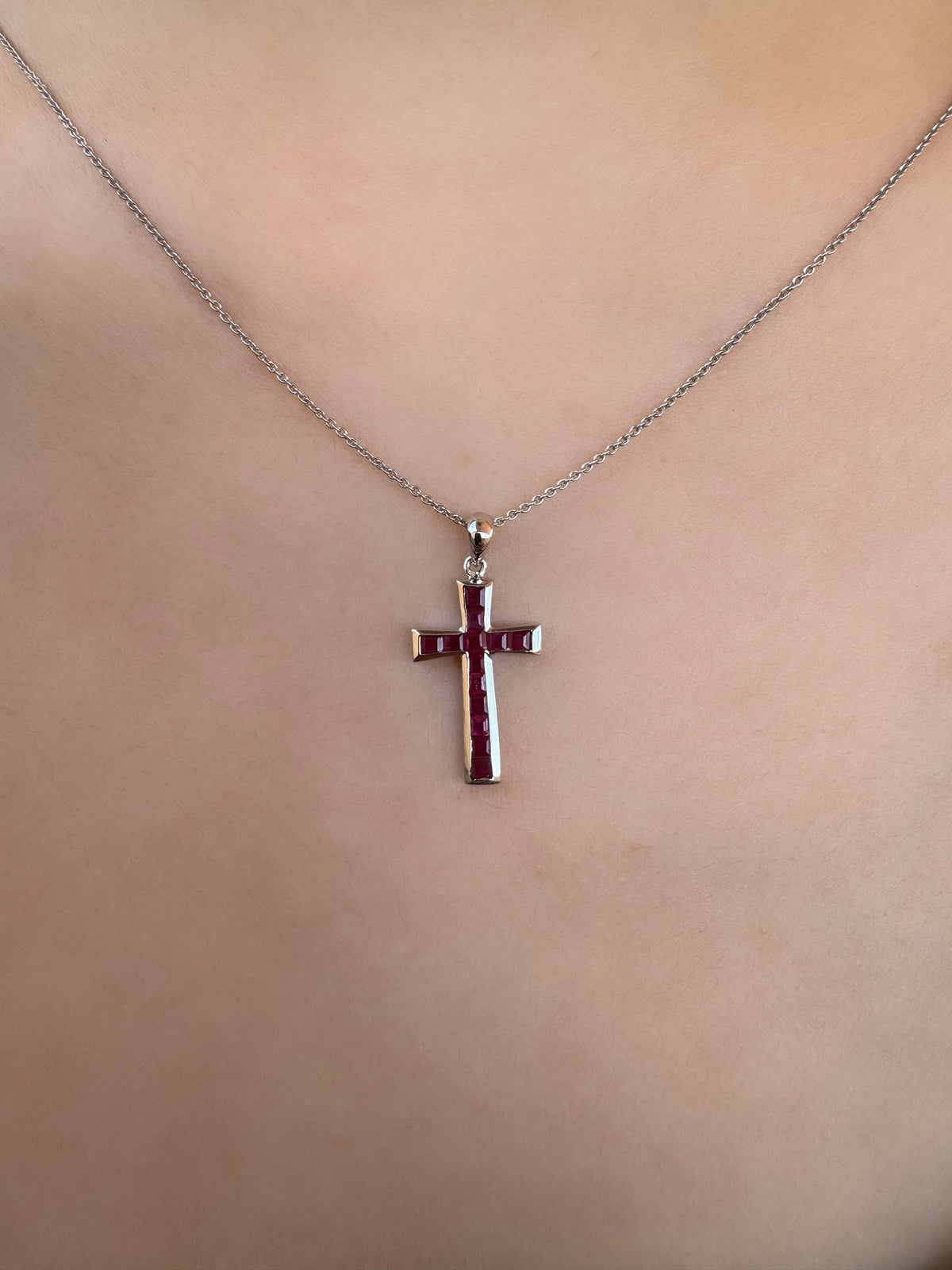 Genuine Ruby Tapered Cross Pendant | 18k Solid Gold
