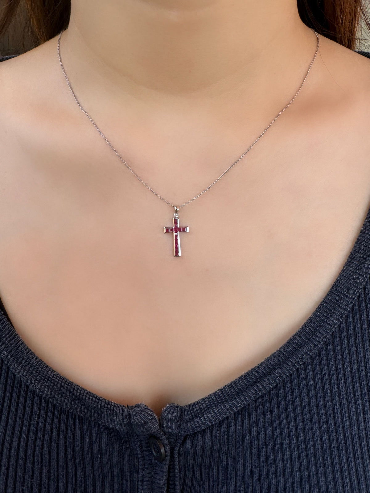 Genuine Ruby Tapered Cross Pendant | 18k Solid Gold