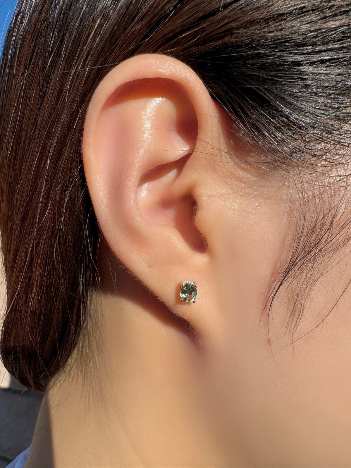 Genuine Green Sapphire Oval Stud Earrings, 14k Solid Gold, September Birthstone