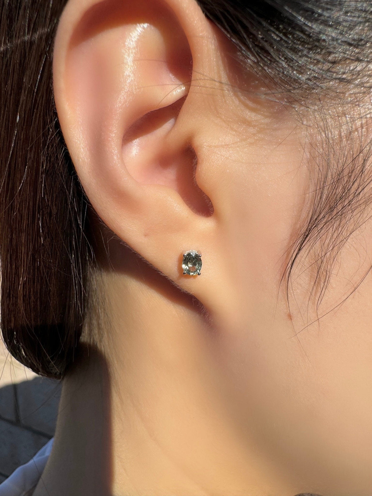 Genuine Green Sapphire Oval Stud Earrings, 14k Solid Gold, September Birthstone