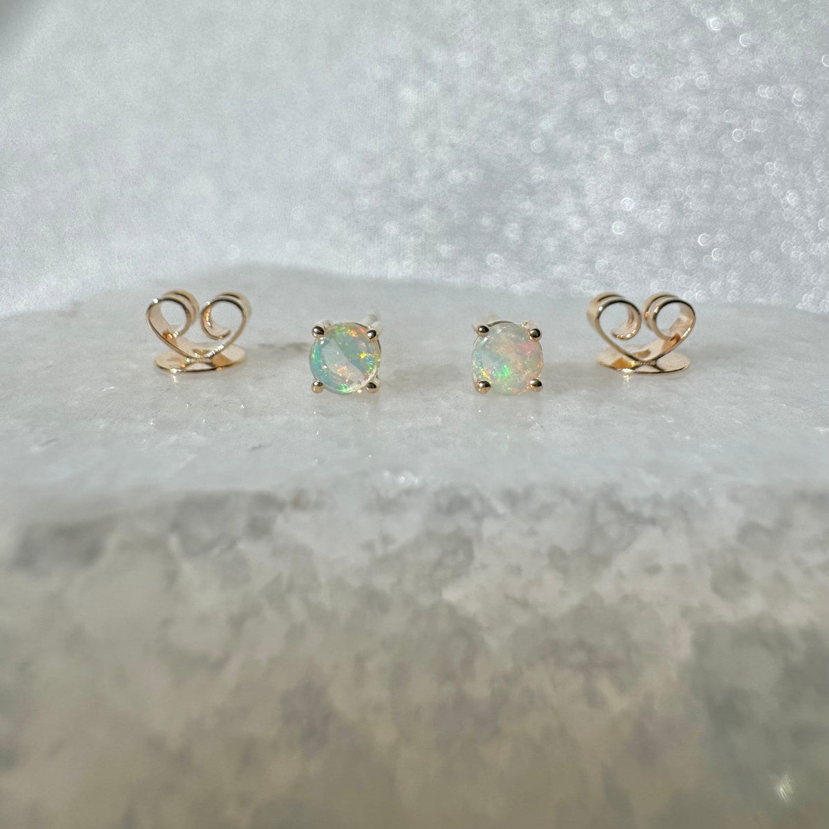 Genuine Opal 3 mm Round Cut Solitaire Stud Earrings / 14k Solid Gold