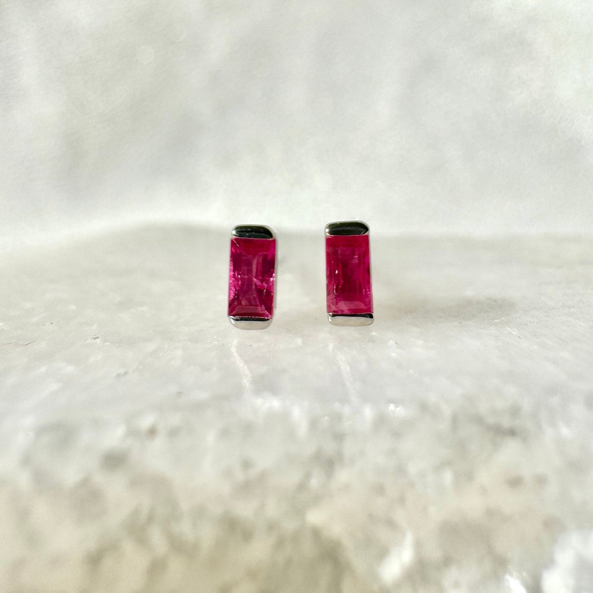 Genuine Ruby Mini Bezel Stud Earrings / 14k Solid Gold