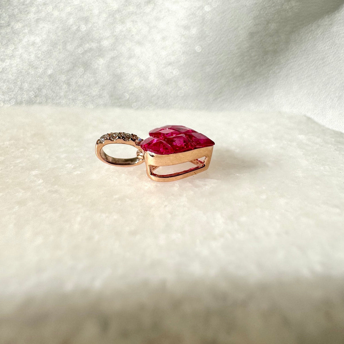 Genuine Ruby and Diamond Heart Pave Pendant | 18k Solid Rose Gold