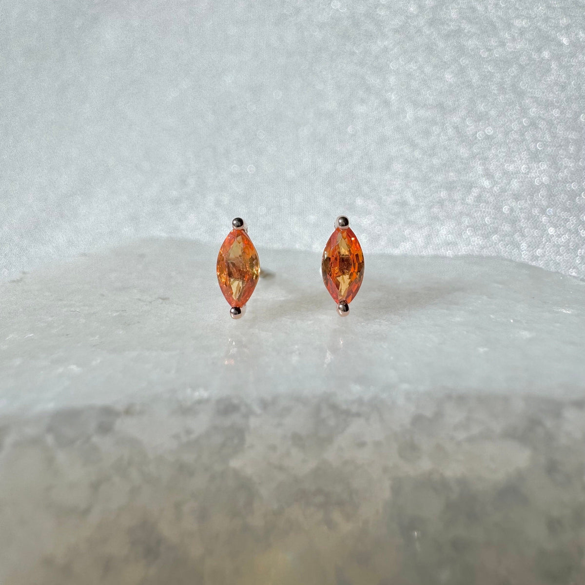 Natural Orange Sapphire Studs / 14k Rose Gold Marquise Earrings / Orange Gemstone Earrings