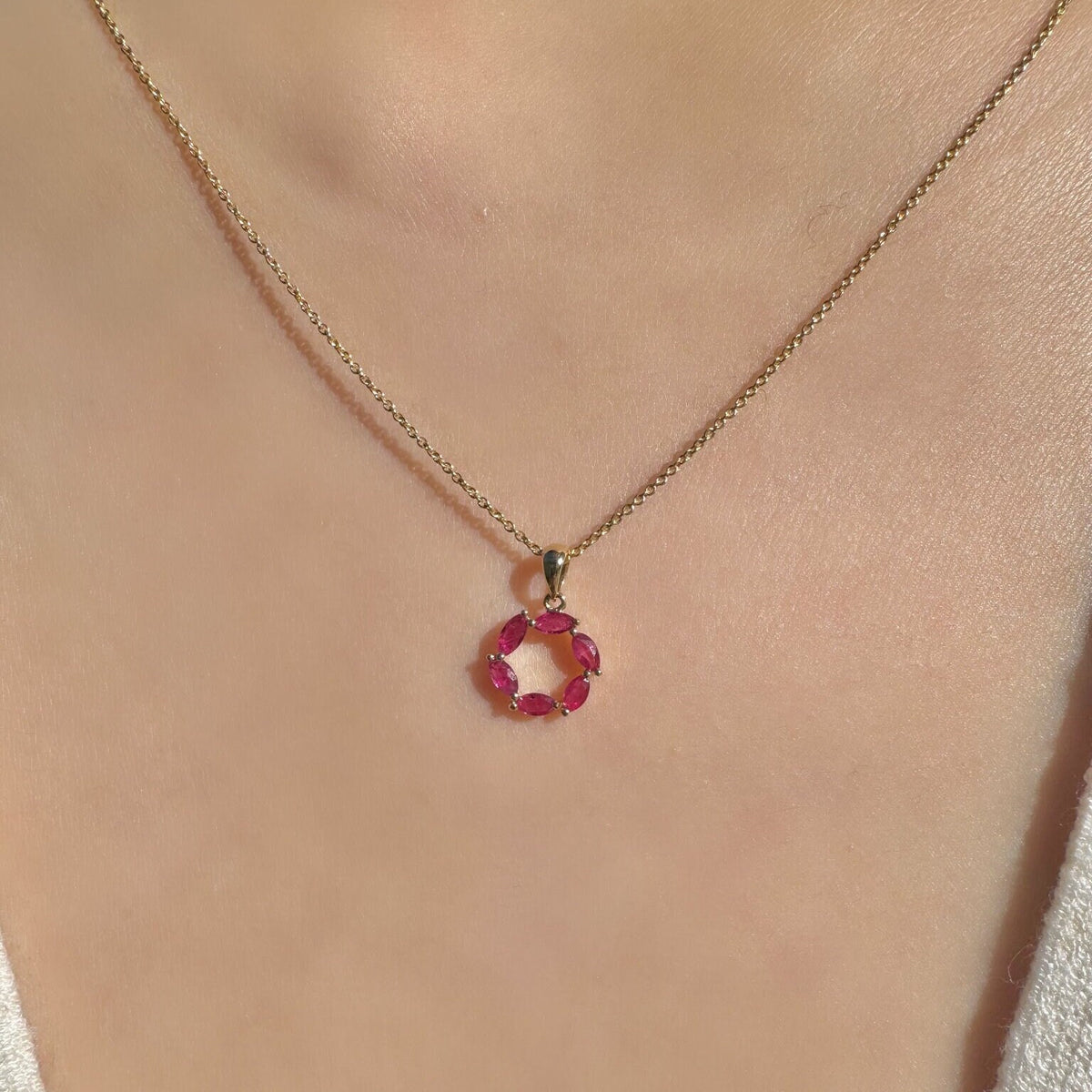 14k Gold Marquise Ruby Pendant: July Birthstone, Solid Gold Necklace