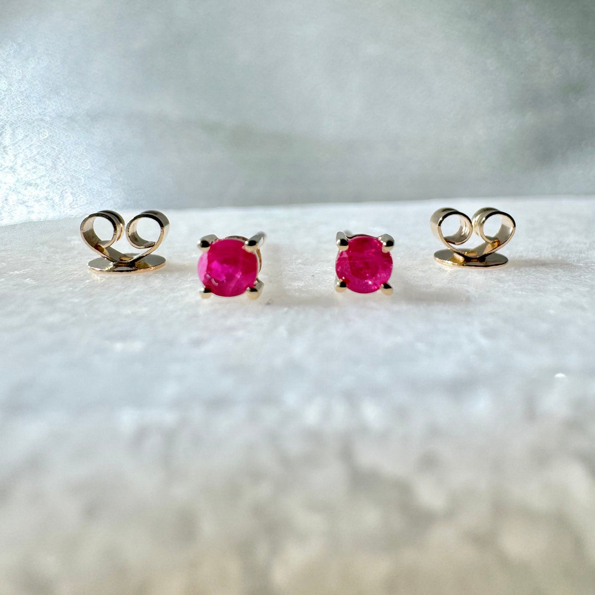 Genuine Ruby Round Cut Solitaire Stud Earrings, 3mm, 14k Solid Gold, July Birthstone