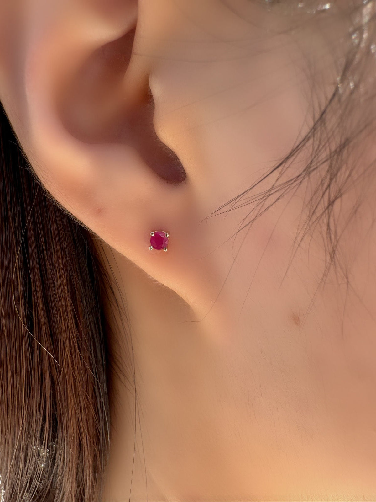 Genuine Ruby Round Cut Solitaire Stud Earrings, 3mm, 14k Solid Gold, July Birthstone