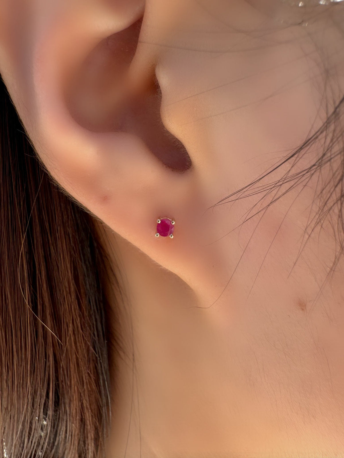 Genuine Ruby Round Cut Solitaire Stud Earrings, 3mm, 14k Solid Gold, July Birthstone