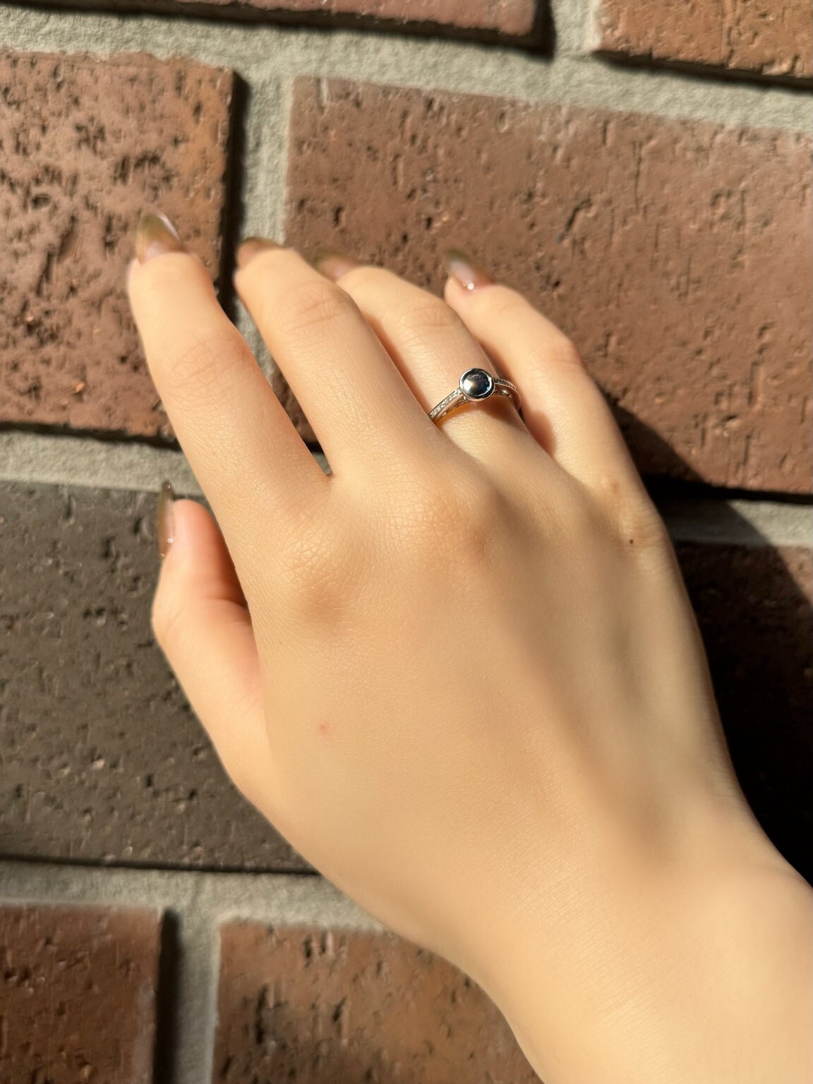 Genuine Sapphire Bezel Ring with Diamond Accents, 14k Solid White Gold, September Birthstone Gift