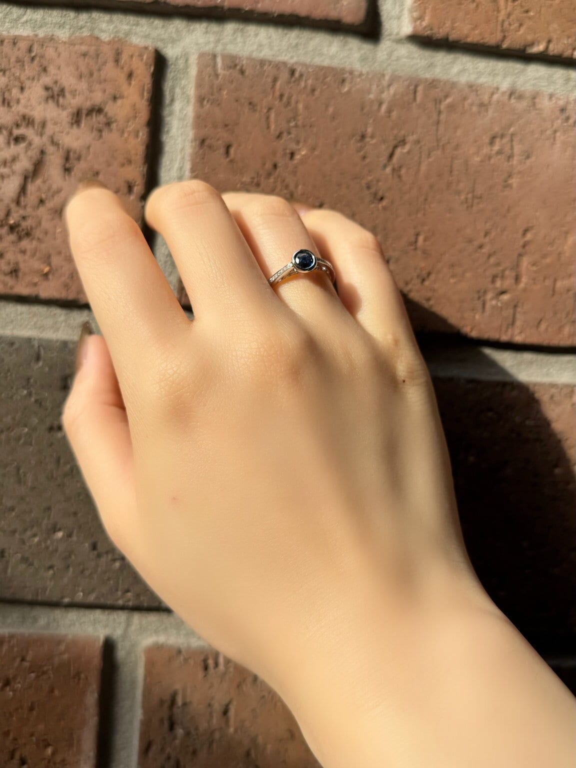 Genuine Sapphire Bezel Ring with Diamond Accents, 14k Solid White Gold, September Birthstone Gift