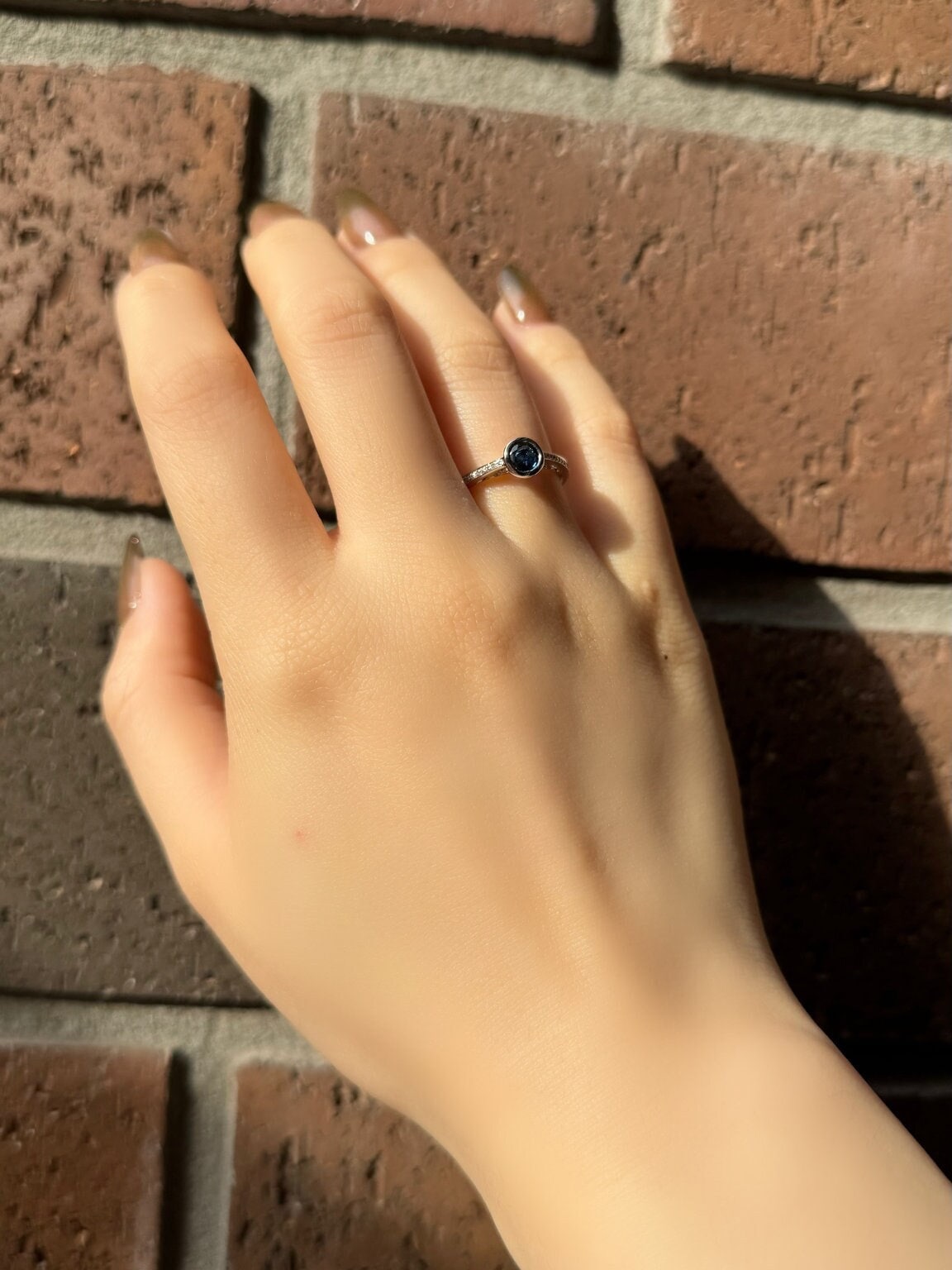 Genuine Sapphire Bezel Ring with Diamond Accents, 14k Solid White Gold, September Birthstone Gift