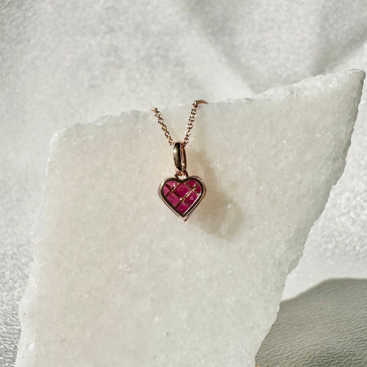 Genuine Ruby and Diamond Heart Pave Pendant | 18k Solid Rose Gold