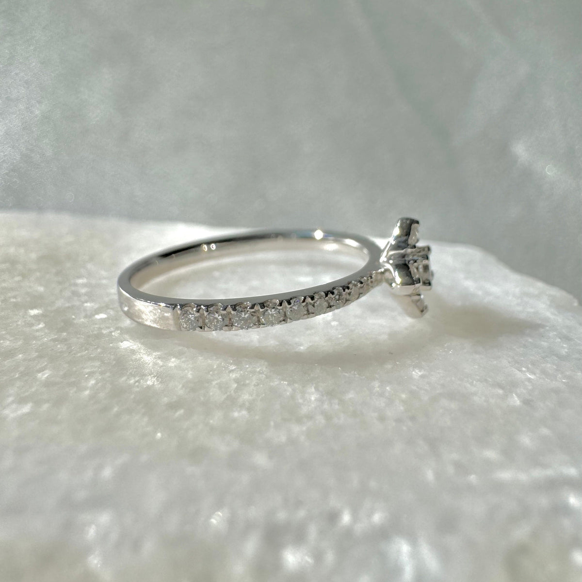 Genuine Diamond Flower Ring in 18k Solid White Gold