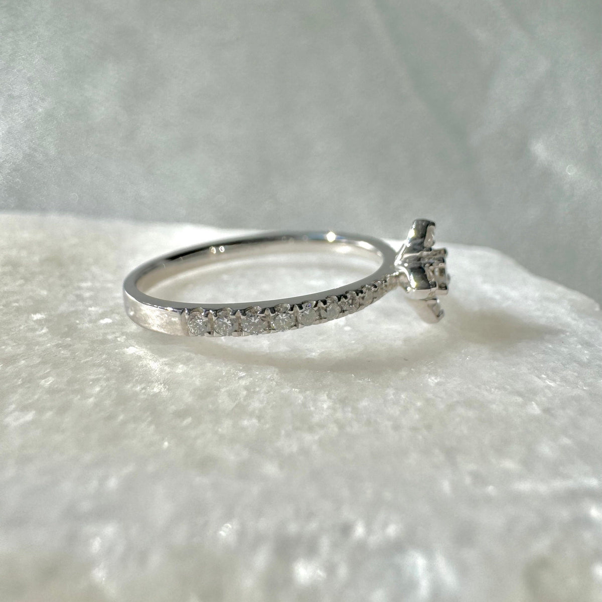 Genuine Diamond Flower Ring in 18k Solid White Gold