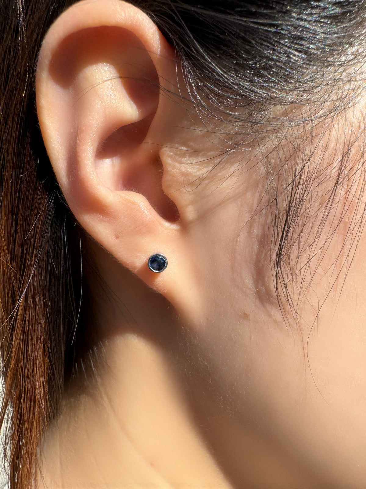 14k Solid Gold Round Sapphire Bezel Stud Earrings, 4.5mm, September Birthstone