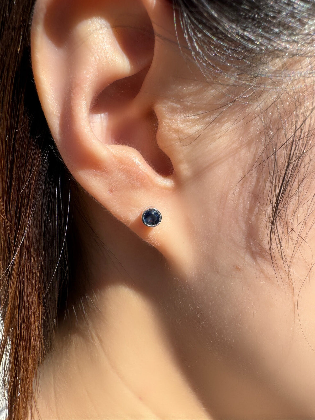 14k Solid Gold Round Sapphire Bezel Stud Earrings, 4.5mm, September Birthstone
