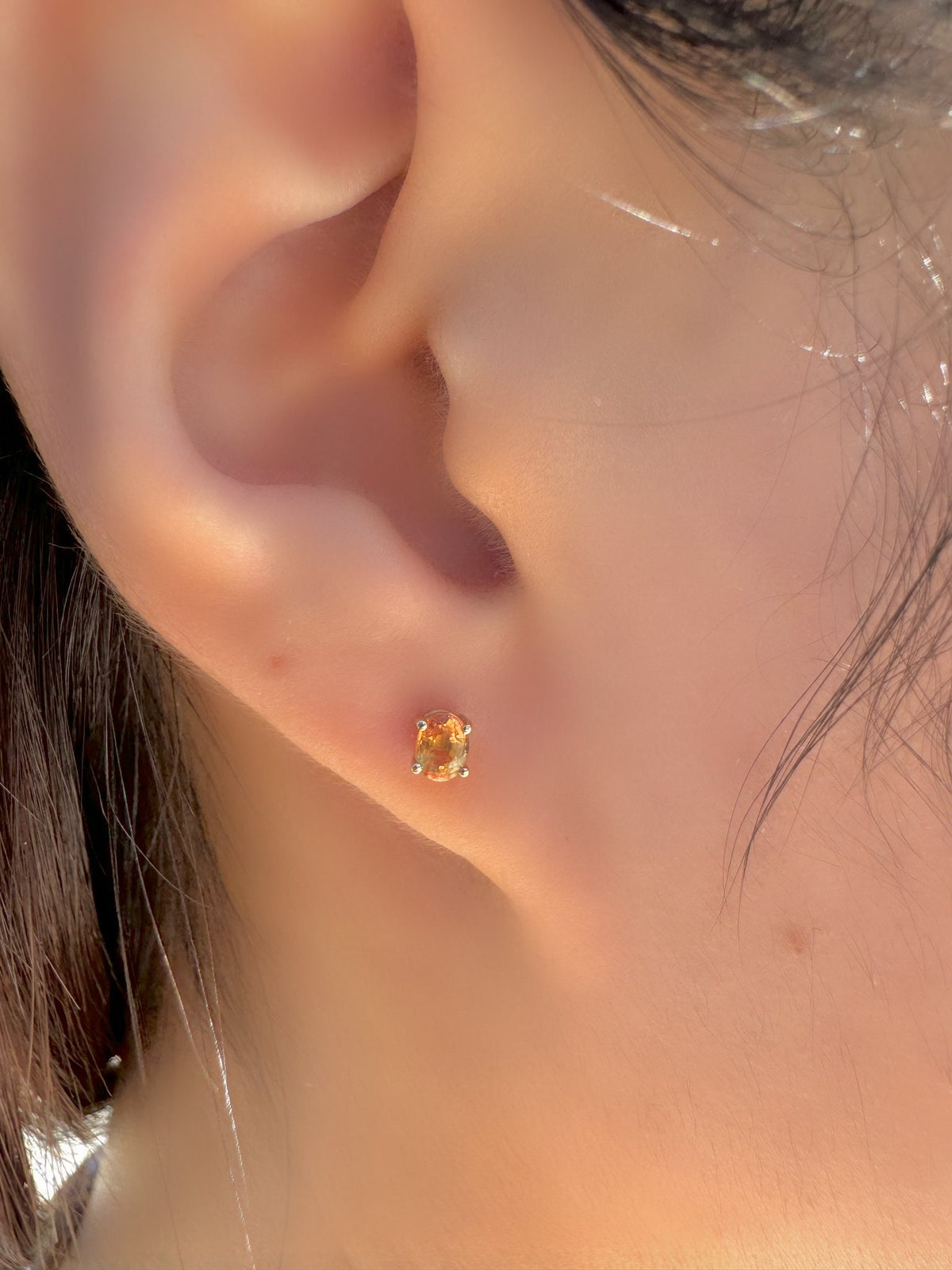 Genuine Orange Sapphire Oval Cut Stud Earrings in 14K Solid Gold