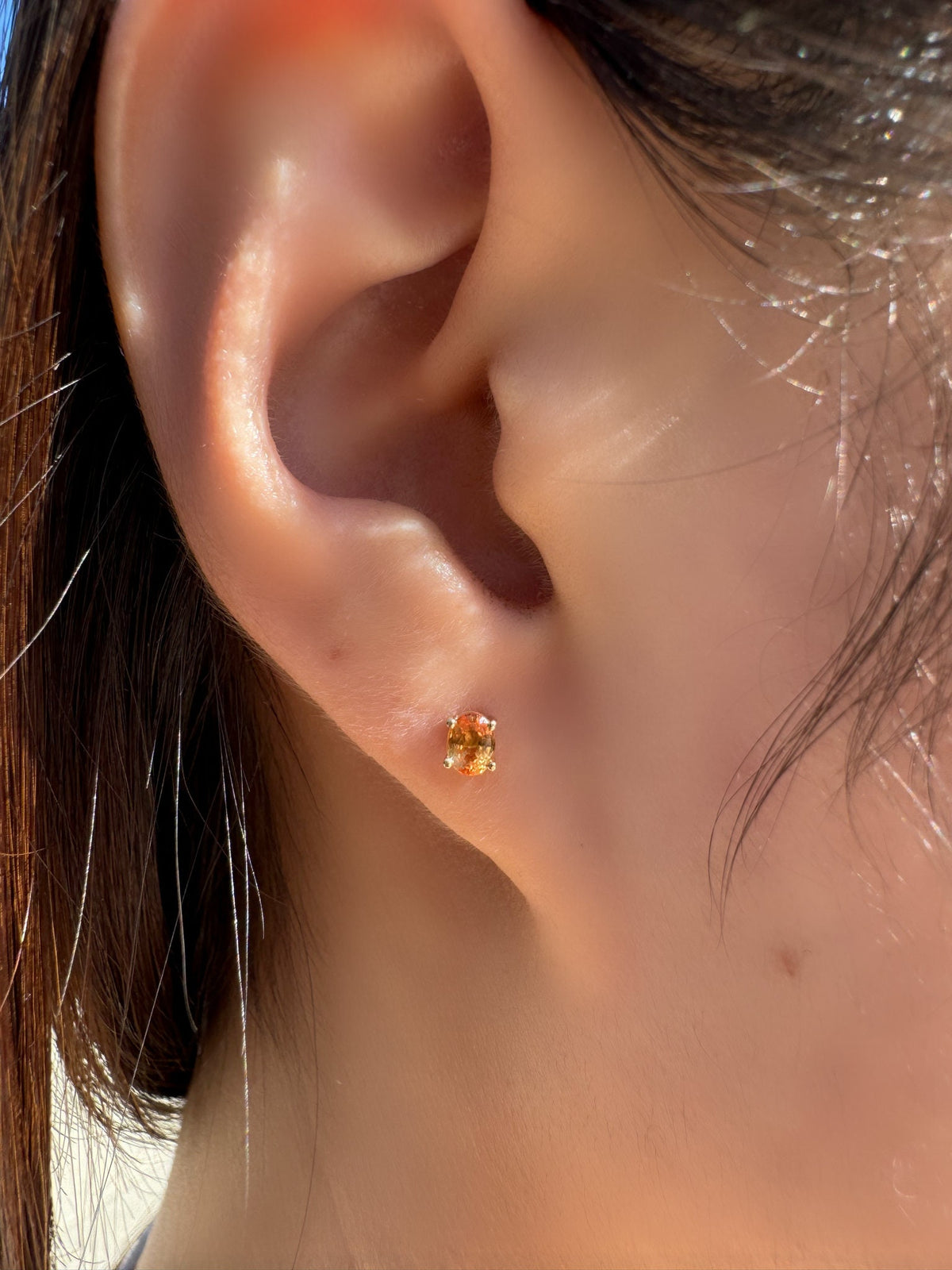 Genuine Orange Sapphire Oval Cut Stud Earrings in 14K Solid Gold