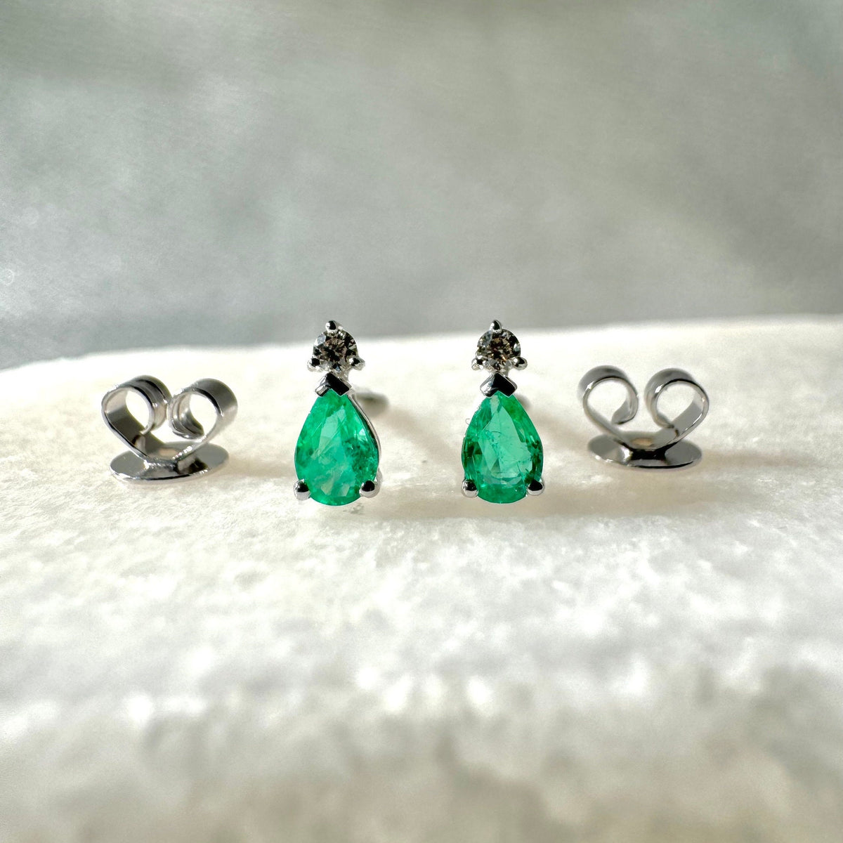 Pear Cut Emerald Diamond Stud Earrings, 14k Solid Gold, May Birthstone