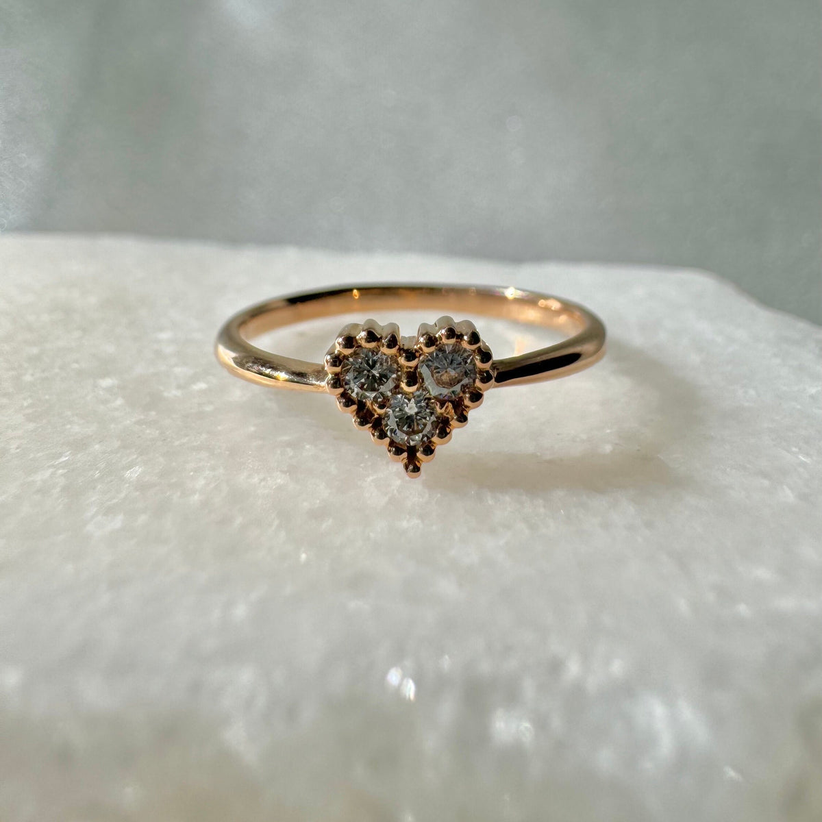 Genuine Diamond Heart Ring in 18k Solid Rose Gold