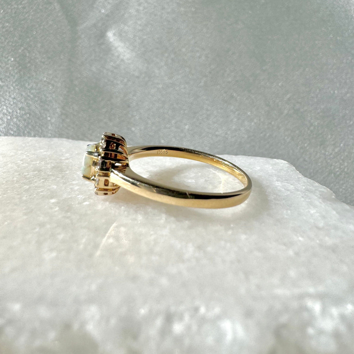 Oval Opal Diamond Halo Ring, 14k Solid Yellow Gold, October Birthstone, Opal Engagement Ring