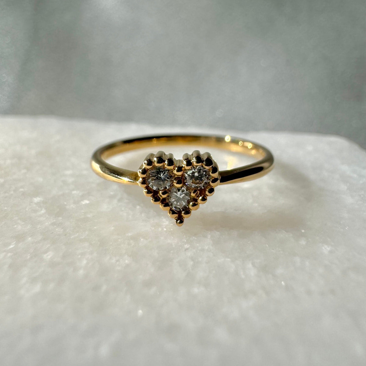 Genuine Diamond Heart Ring in 18k Solid Yellow Gold