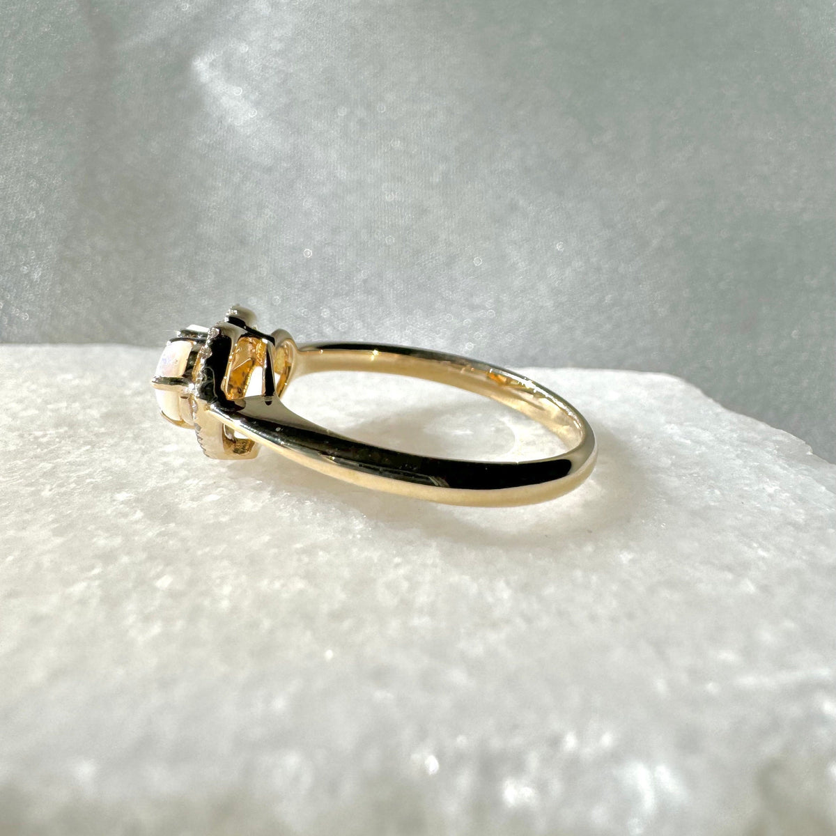 14k Yellow Gold Opal Diamond Heart Ring, Natural Gemstone Engagement Ring