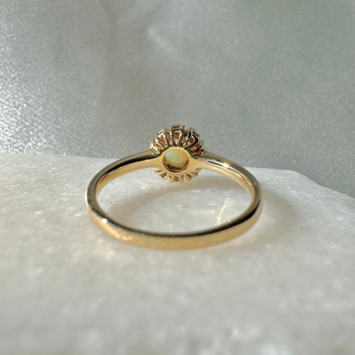 Oval Opal Diamond Halo Ring, 14k Solid Yellow Gold, October Birthstone, Opal Engagement Ring