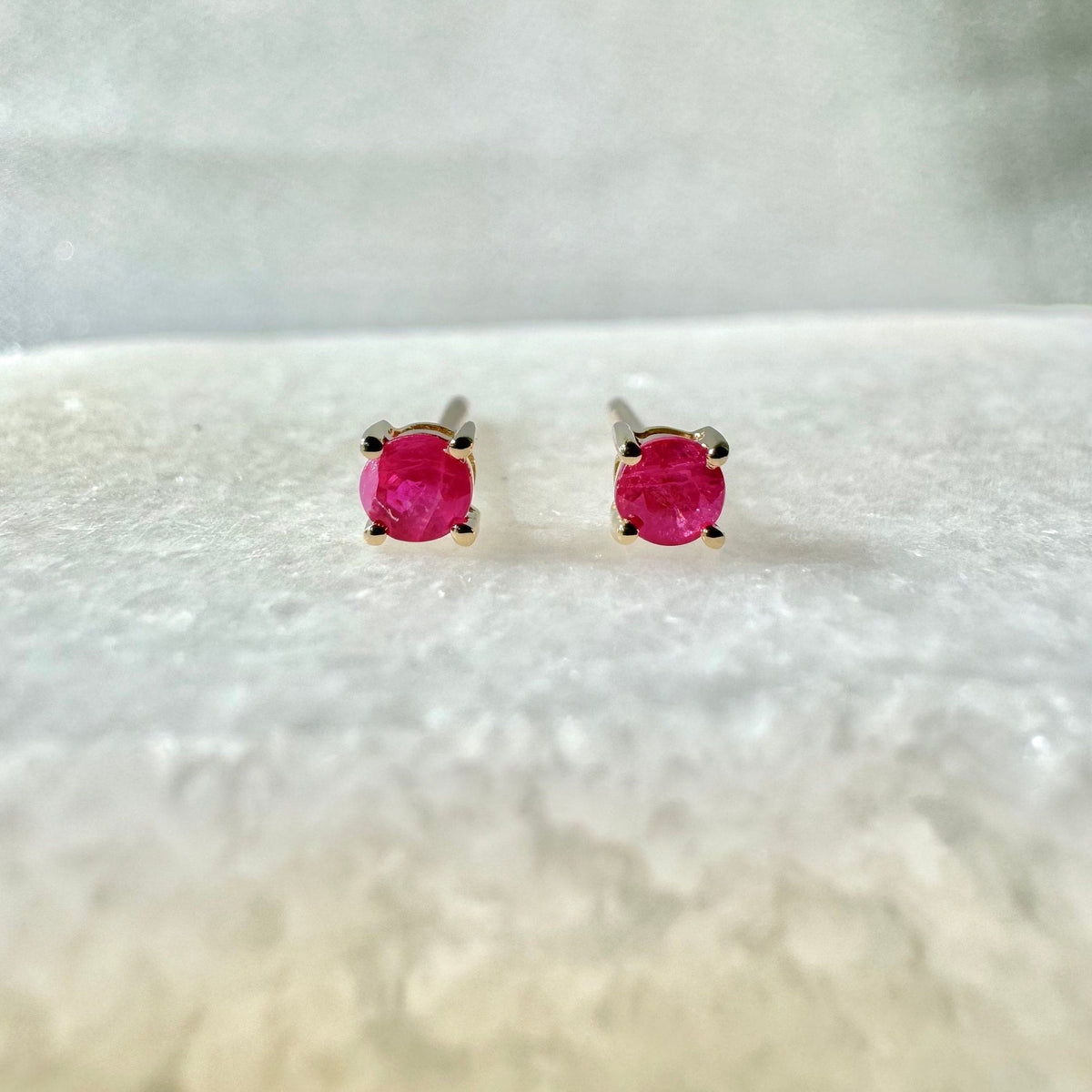 Genuine Ruby Round Cut Solitaire Stud Earrings, 3mm, 14k Solid Gold, July Birthstone