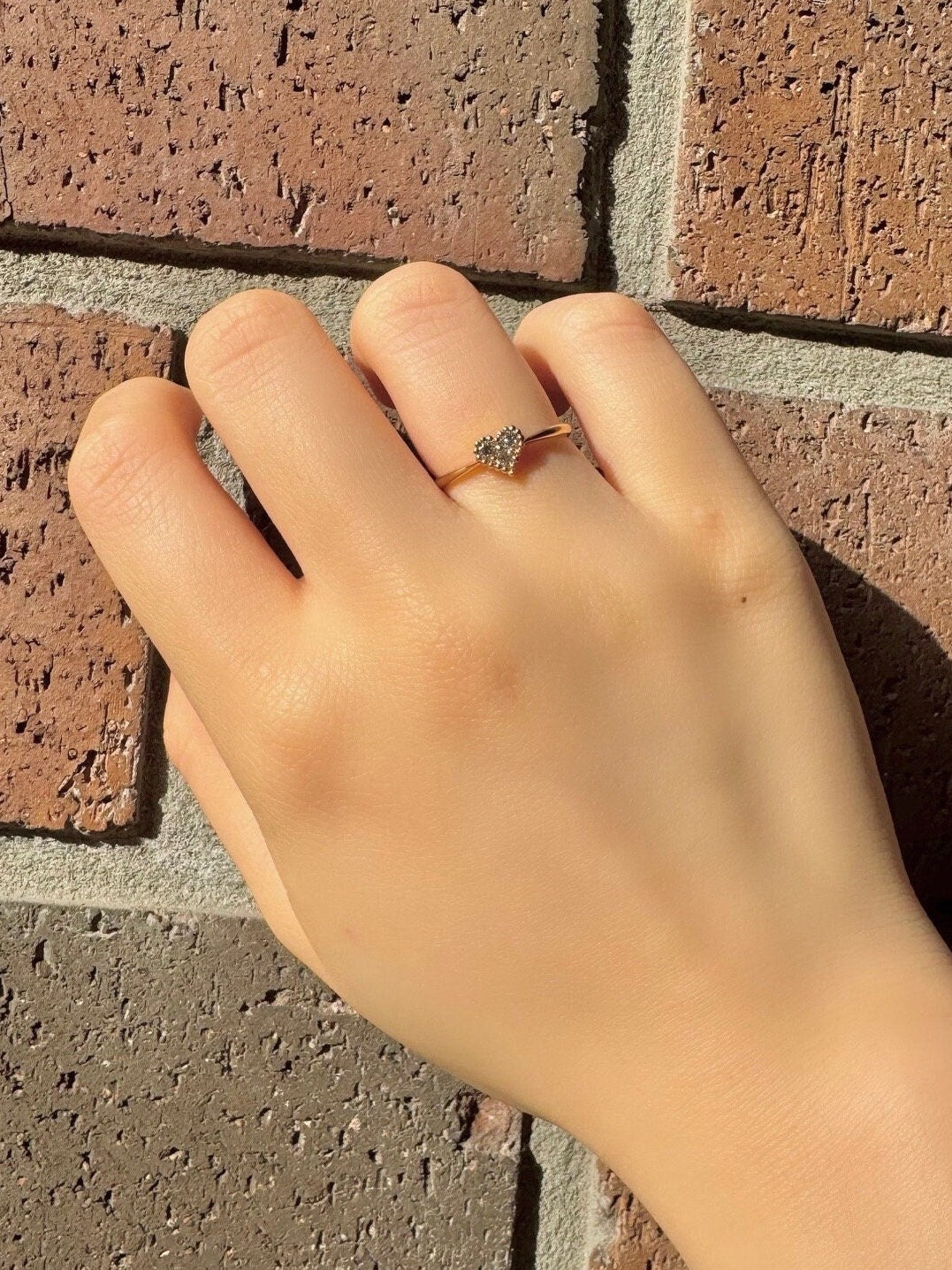 Genuine Diamond Heart Ring in 18k Solid Yellow Gold
