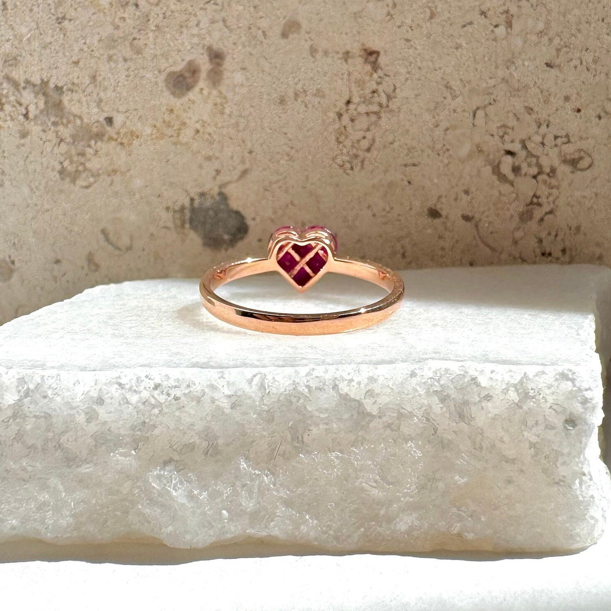 Genuine Ruby and Diamond Pavè Heart Ring｜18k Rose / White Gold