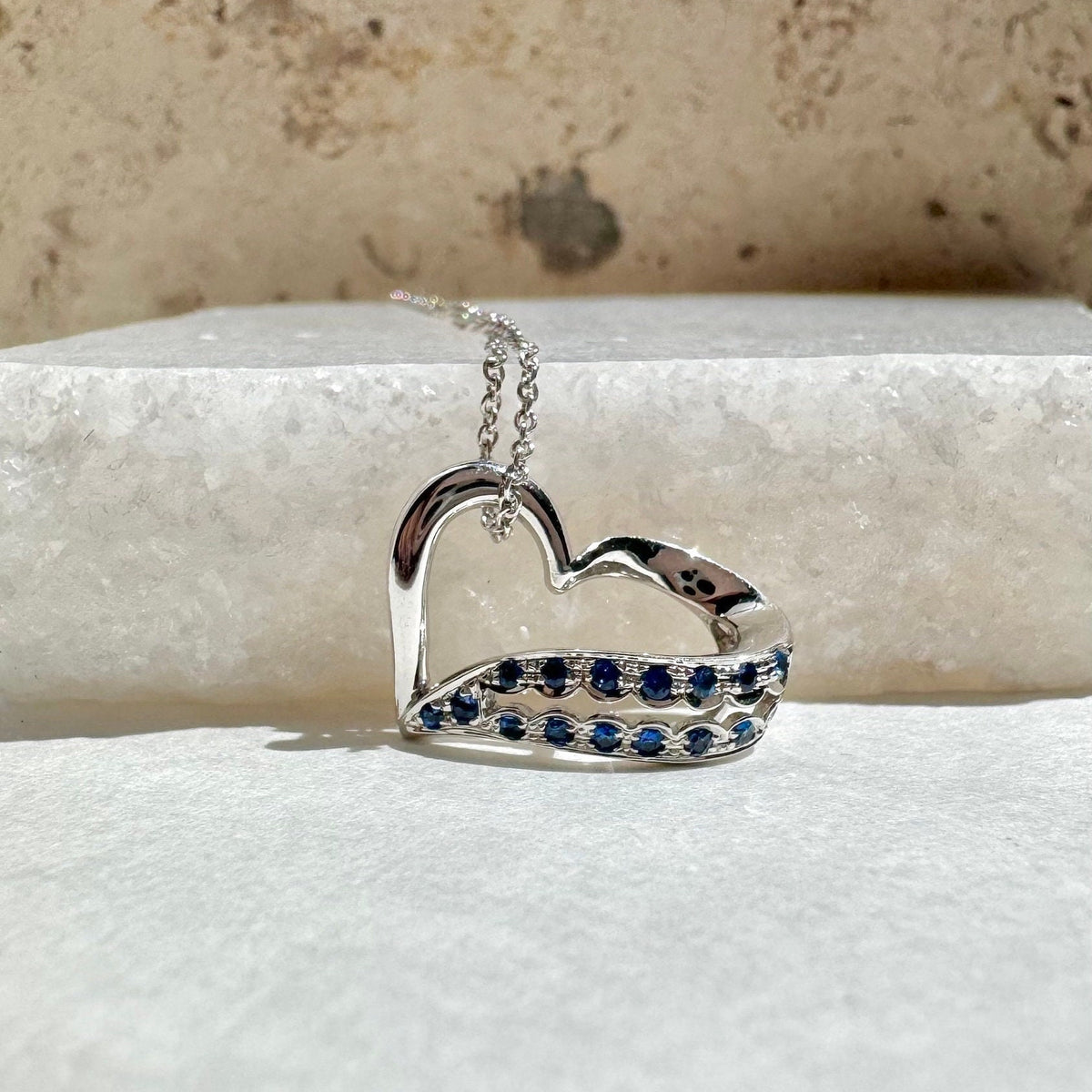 Genuine Sapphire Heart Dangle Pendant in 14k Solid Gold