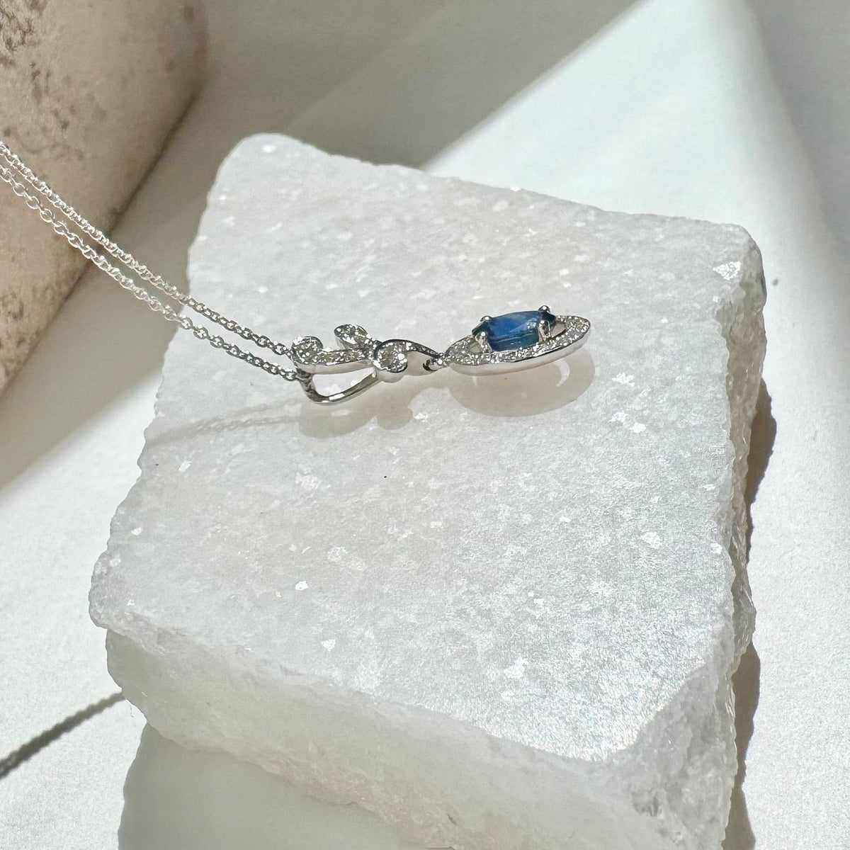 Genuine 6mm Oval Sapphire and Diamond Branch Pendant in 14k Solid Gold