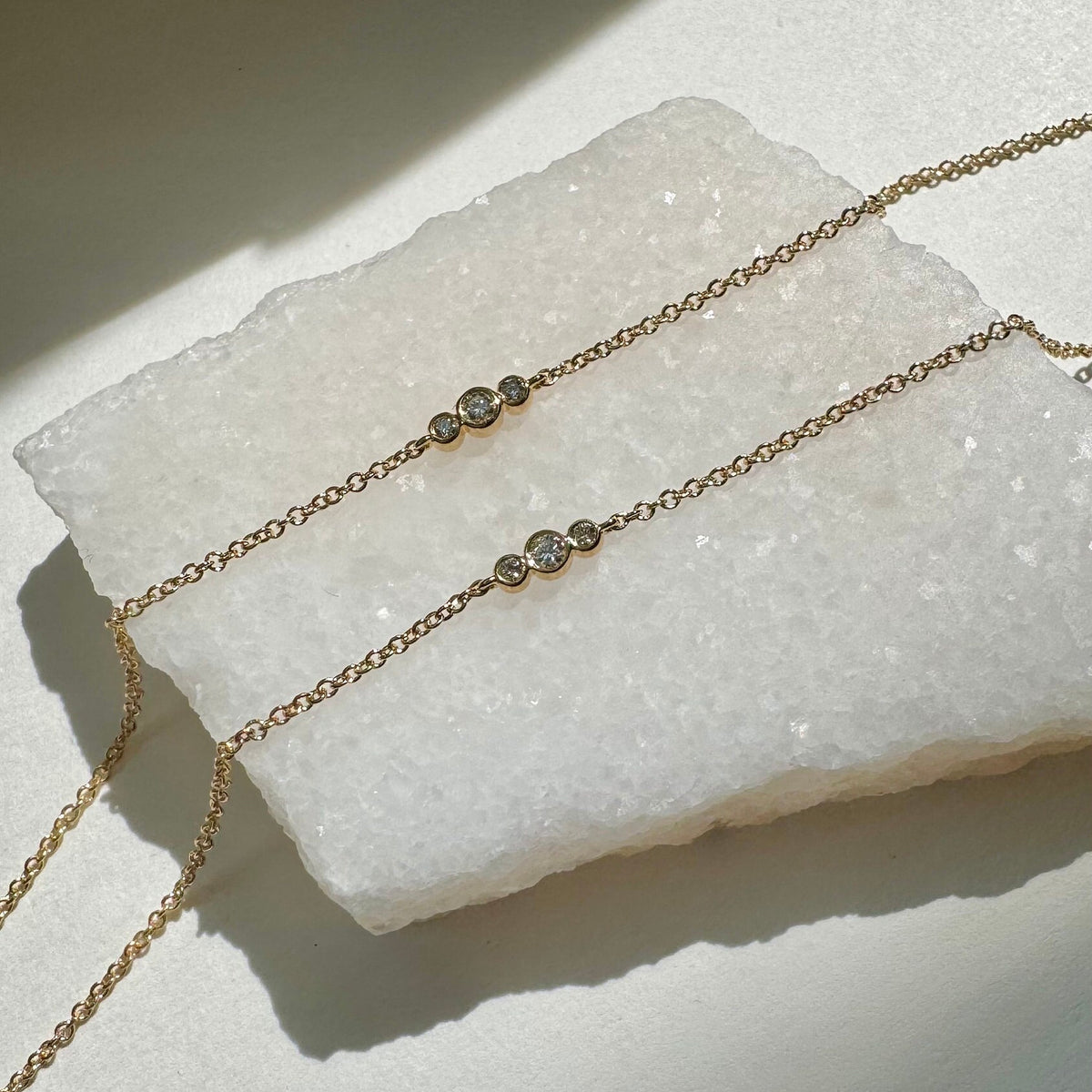 Genuine Diamond Bezel Necklace / 14k Solid Gold