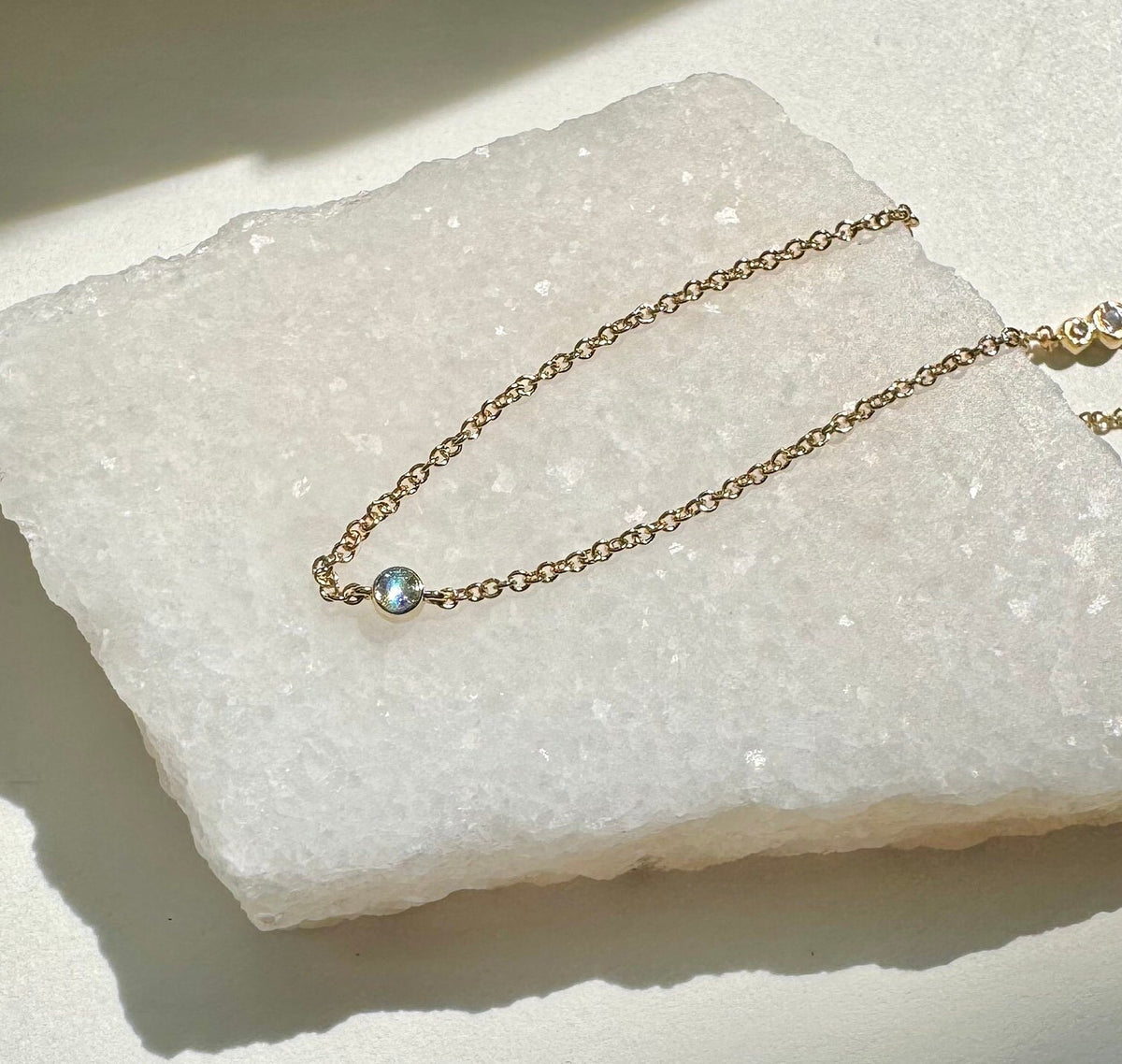 Genuine Diamond Bezel Necklace / 14k Solid Gold