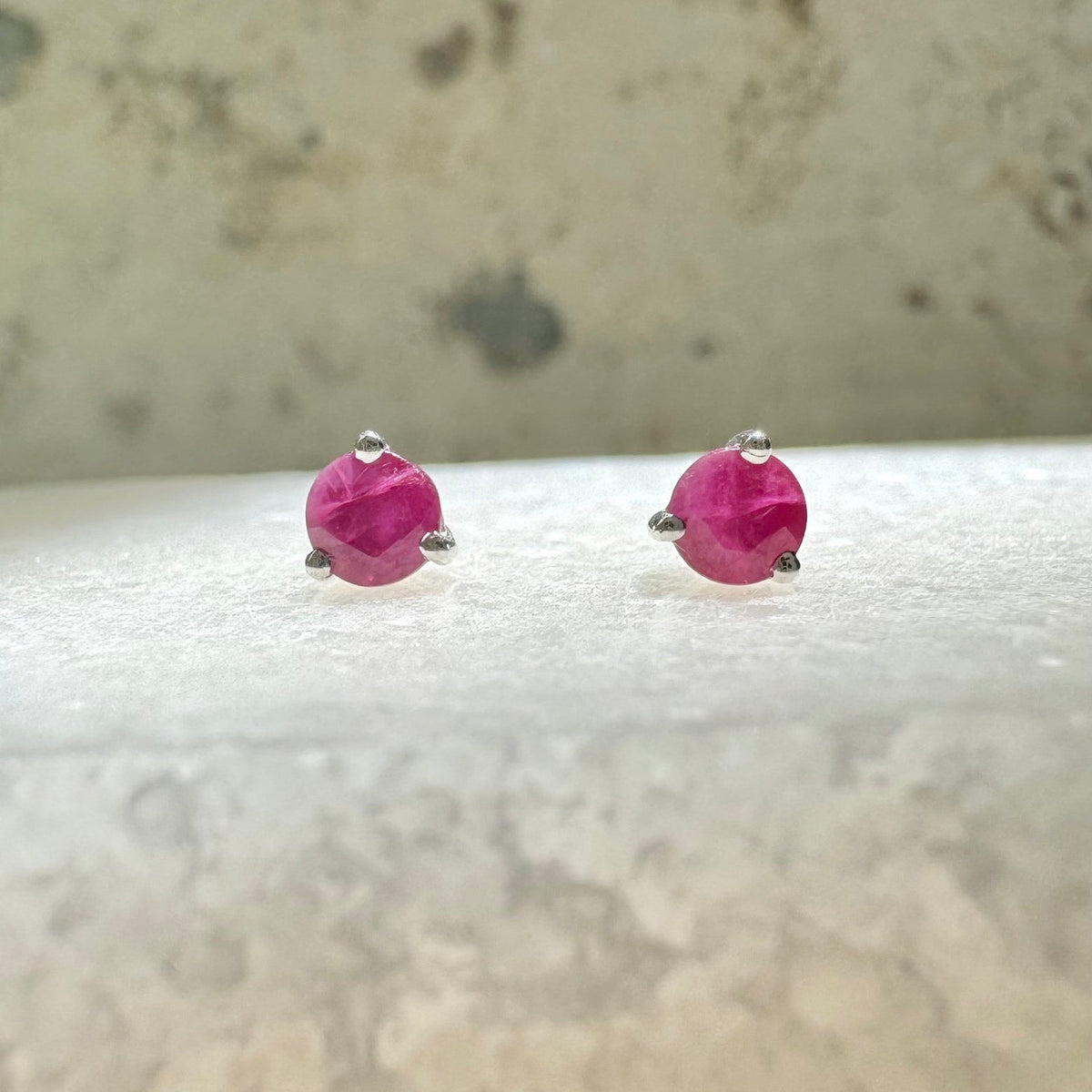 14k Solid Gold Ruby Stud Earrings, 4mm Round Cut, July Birthstone Gift