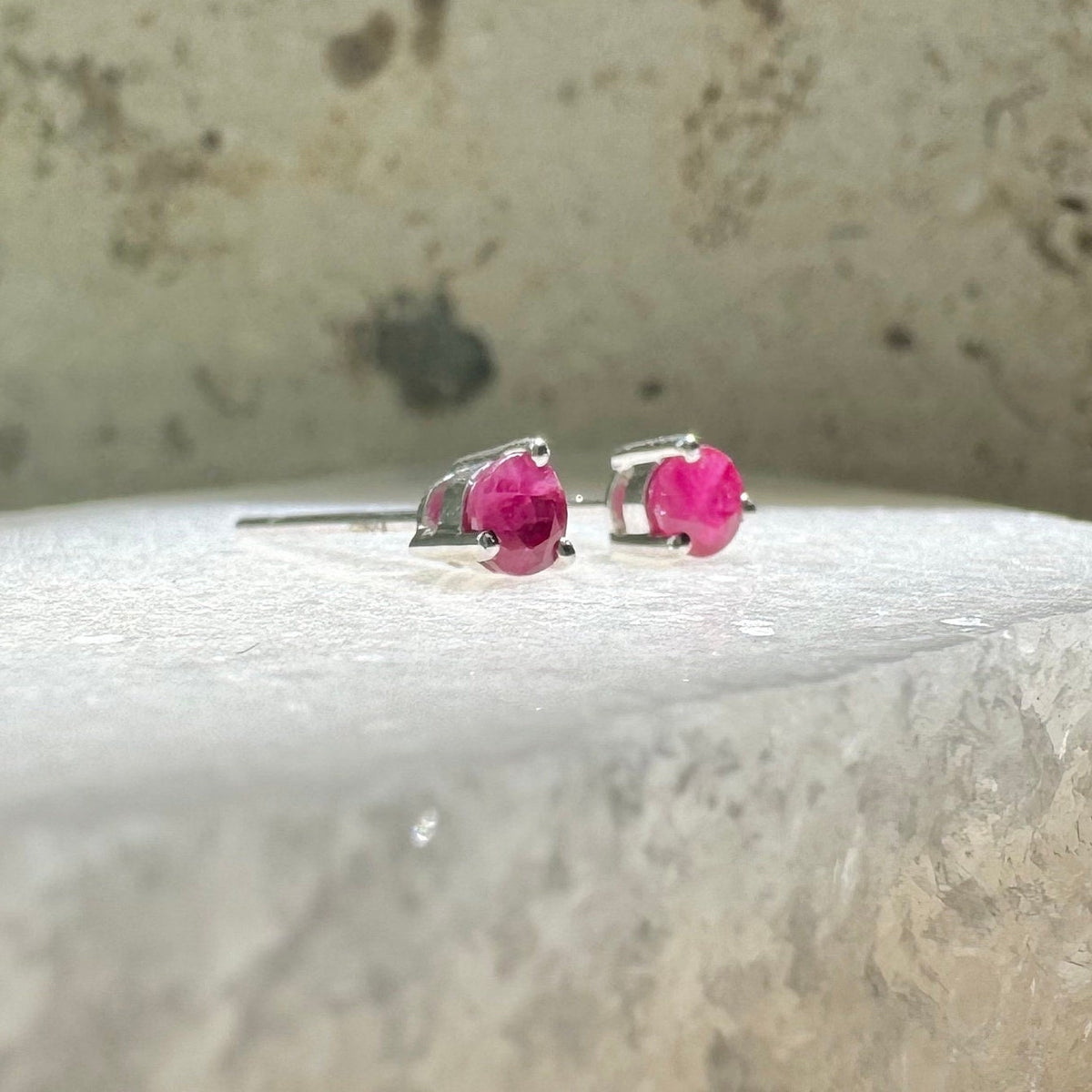 14k Solid Gold Ruby Stud Earrings, 4mm Round Cut, July Birthstone Gift