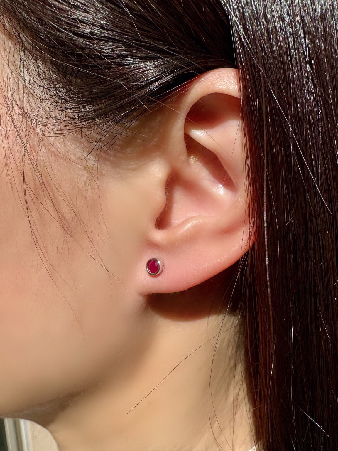14k Solid Gold Ruby Bezel Stud Earrings, 4.5mm Round, July Birthstone