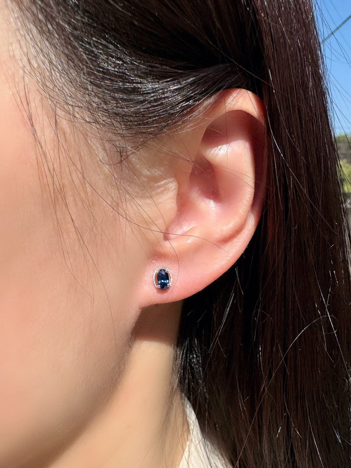 Genuine Oval Cut Sapphire Studs / 14k Solid Gold