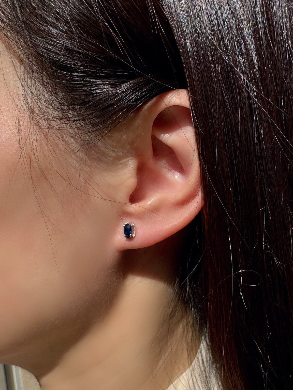 Genuine Oval Cut Sapphire Studs / 14k Solid Gold