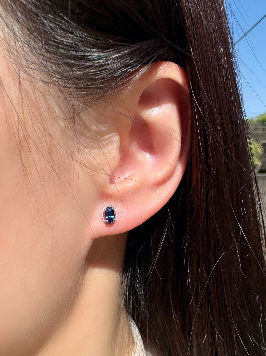 Genuine Oval Cut Sapphire Studs / 14k Solid Gold