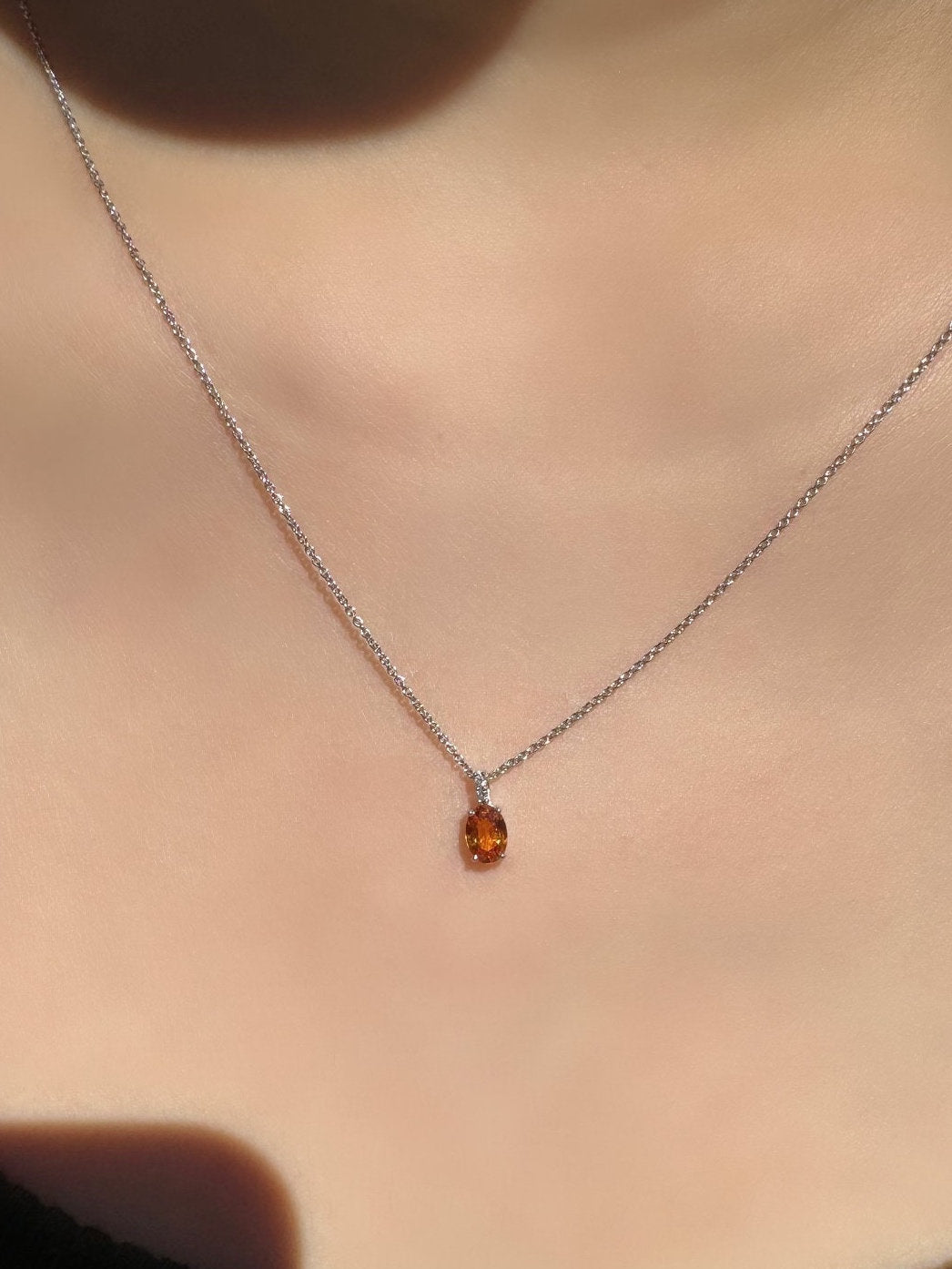 Genuine Orange Sapphire and Diamond in 18k Gold Pendant