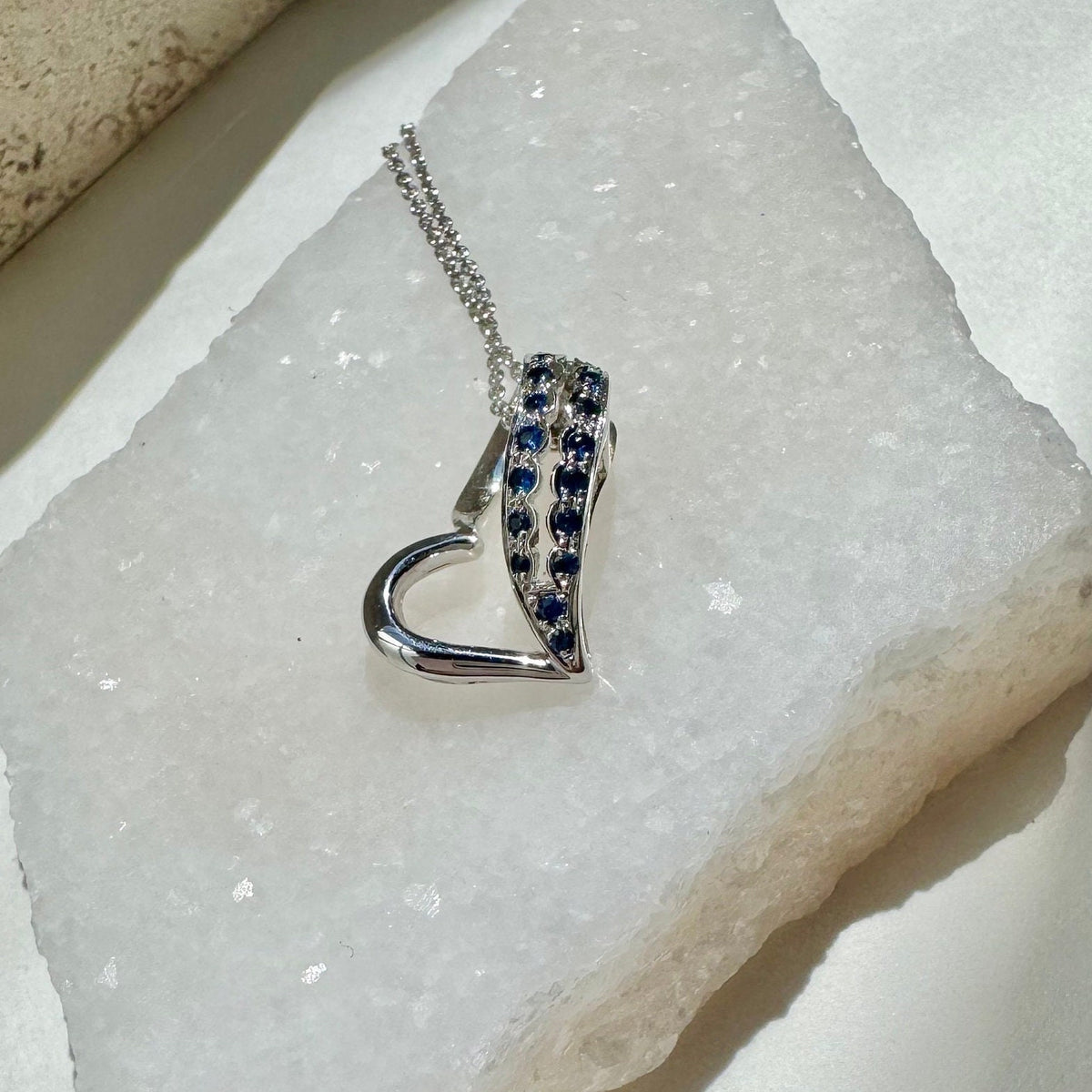 Genuine Sapphire Heart Dangle Pendant in 14k Solid Gold