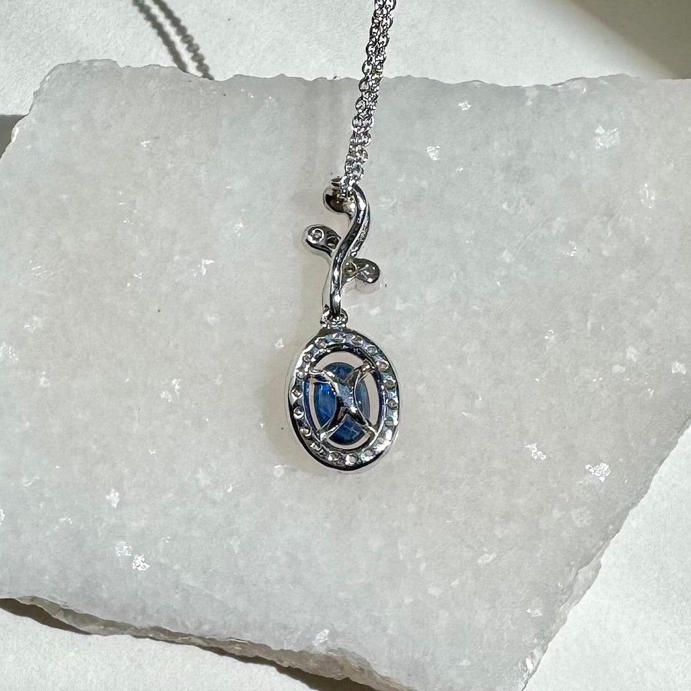 Genuine 6mm Oval Sapphire and Diamond Branch Pendant in 14k Solid Gold