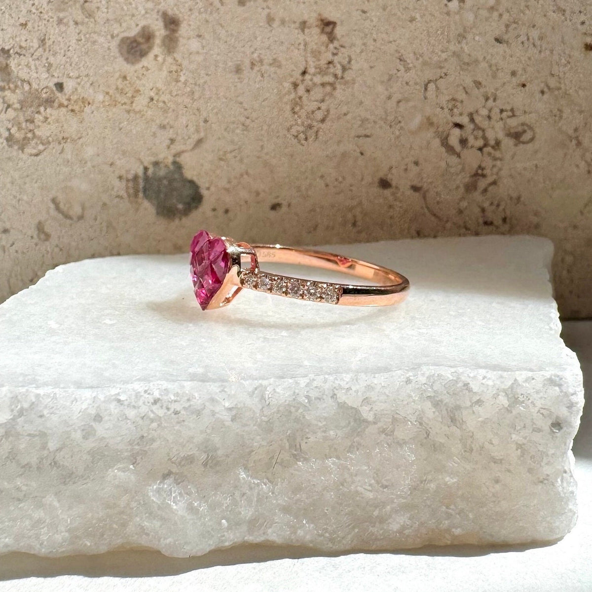 Genuine Ruby and Diamond Pavè Heart Ring｜18k Rose / White Gold