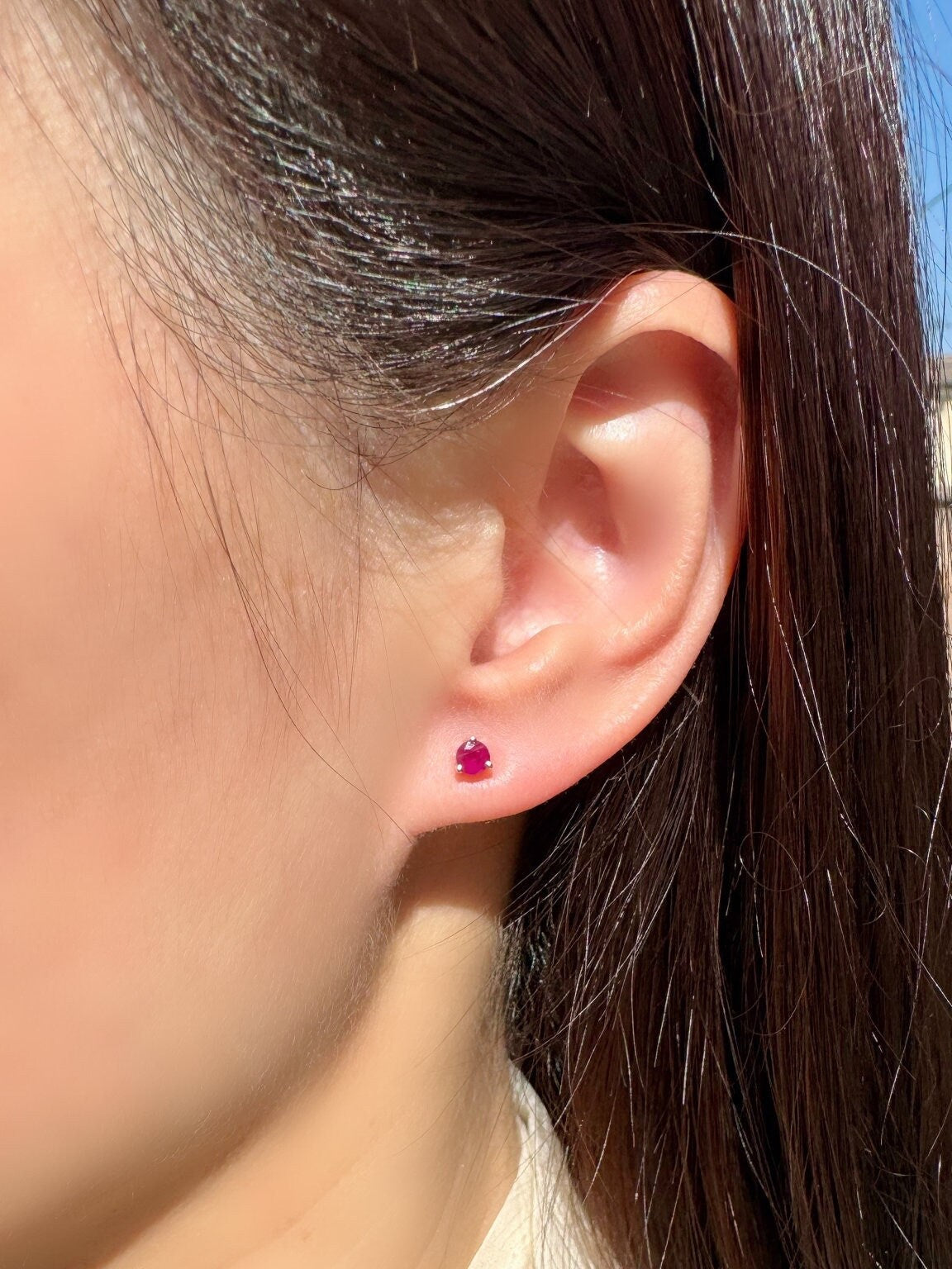 14k Solid Gold Ruby Stud Earrings, 4mm Round Cut, July Birthstone Gift